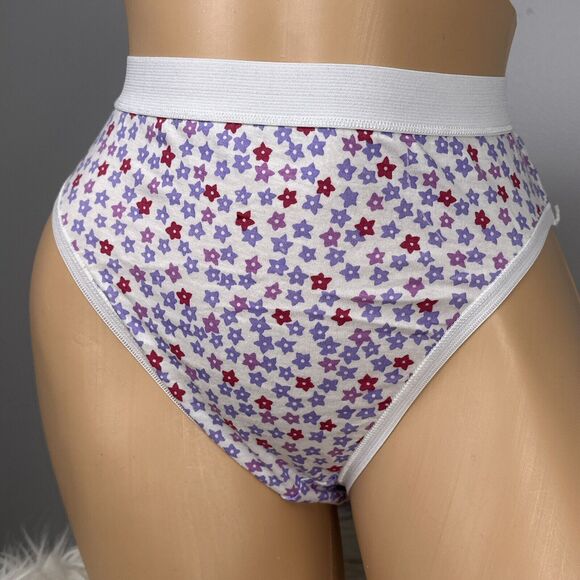 Vintage New Panties Emma C Women's Size Large 7 100% Cotton Floral Wide Waist - Picture 3 of 9